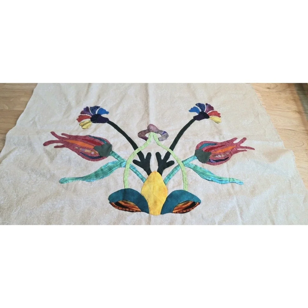 Hand Appliqué Batik Art Quilt Blocks UFO Lot of 7 Unfinished Floral Quilt Panels